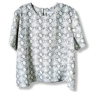 Susan Graver Women Ivory Blouse Top Snake Print Size 3X Classic Career Neutral